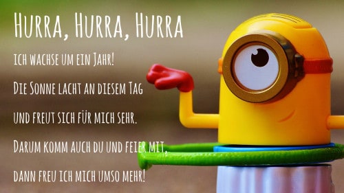 Hurra, Hurra, Hurra, ich wachse um ein Jahr! als Einladungstext