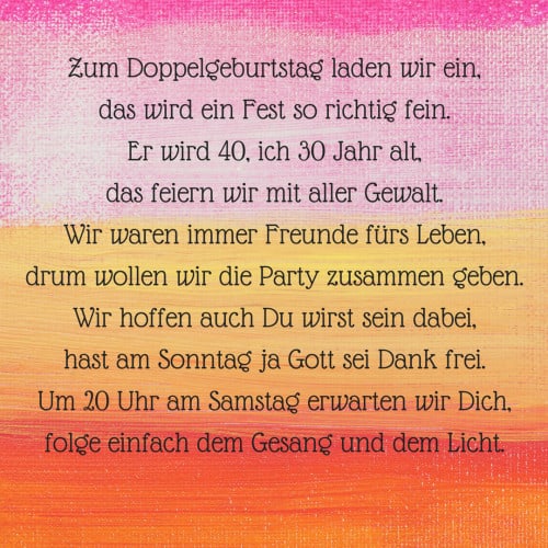 Zum Doppelgeburtstag laden wir ein, als toller Einladungstext