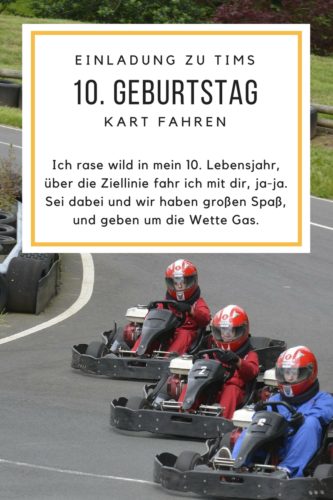 Einladung zum Kart fahren, Sprüche für 10. Geburtstag