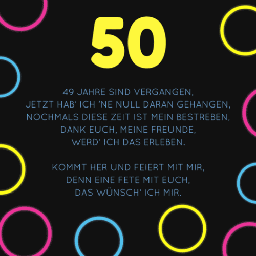 Spruch: 49 Jahre sind vergangen als Einladungstext für Fünzigsten