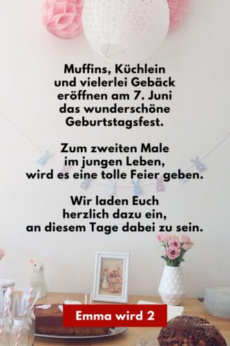 Sprüche zum Geburtstagsfest, Muffins und Gebäck, Karte für 2. Geburtstag