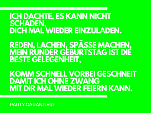 Spruch in knalligen Farben als Text für Einladungskarte